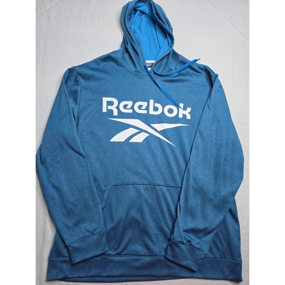 Reebok Tech Fleece Hoodie Men's 2XL‎ Blue Graphic Kangaroo Pocket Skateboarding
